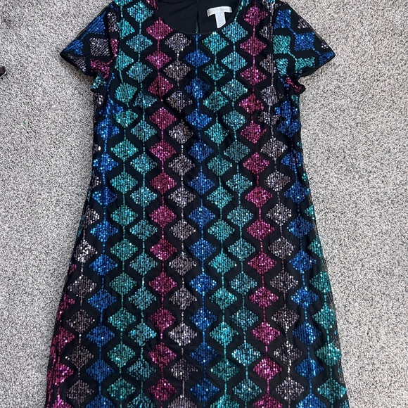 London Times Black Short Sequin Party Dress In Size US 8 - Picture 3 of 11